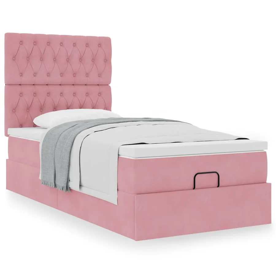 Cadre de lit ottoman avec matelas rose 90x190 cm velours - 4