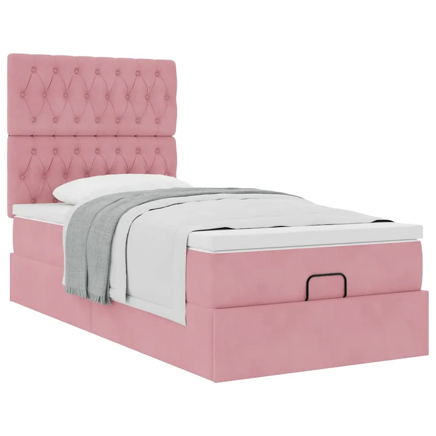 Cadre de lit ottoman avec matelas rose 90x190 cm velours - 5