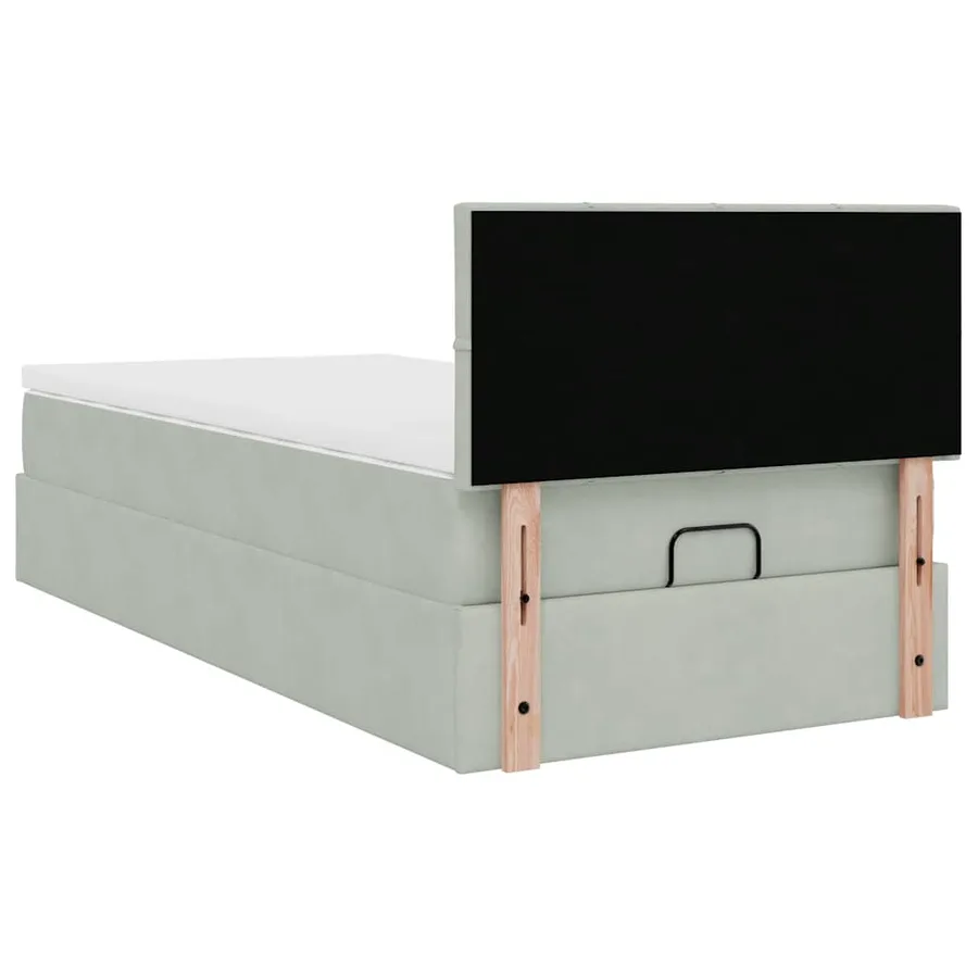 Cadre de lit ottoman et matelas gris clair 90x190 cm velours - 10