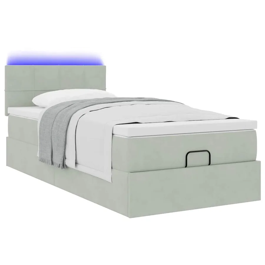 Cadre de lit ottoman et matelas gris clair 90x190 cm velours - 3