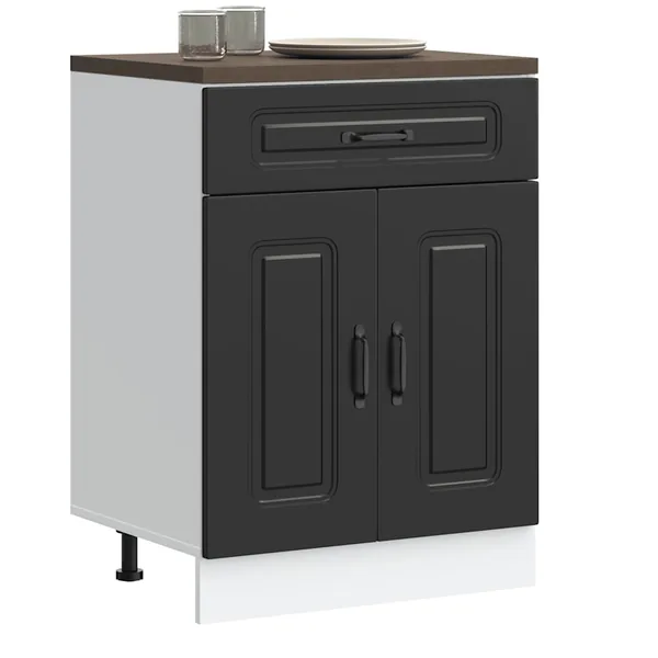Armoire de cuisine Kalmar noir bois d'ingénierie