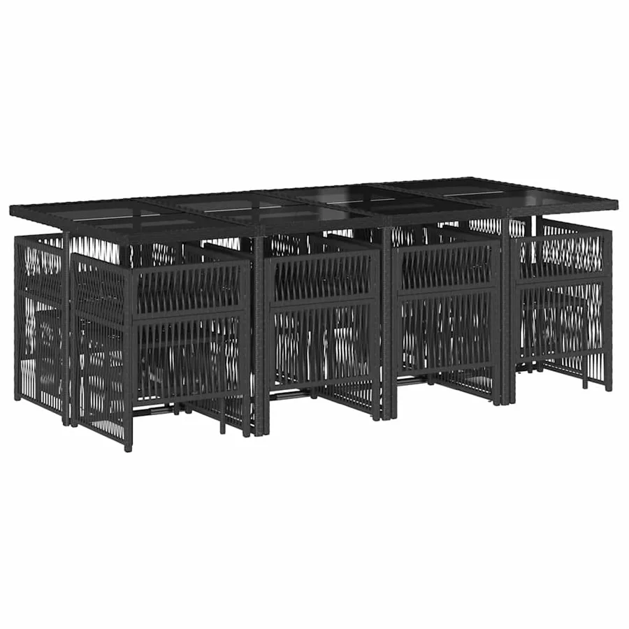 Ensemble à manger de jardin 13 pcs coussins noir résine tressée - 3