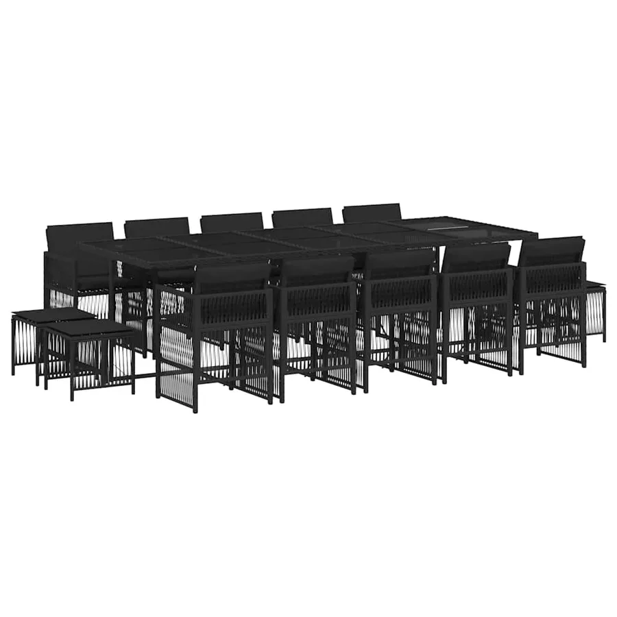 Ensemble à manger de jardin 15 pcs coussins noir résine tressée - 2