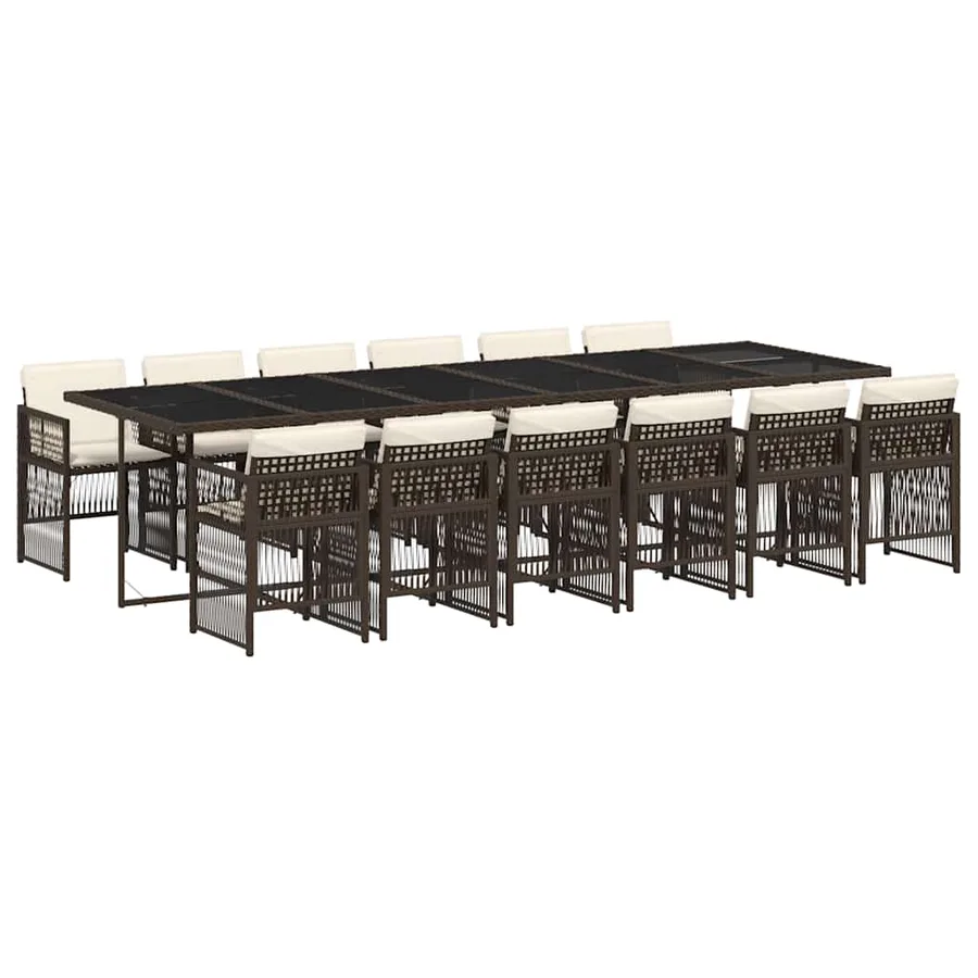 Ensemble à manger de jardin avec coussins 13 pcs marron rotin - 2