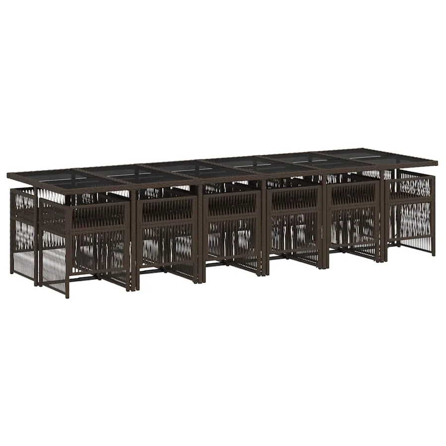 Ensemble à manger de jardin avec coussins 13 pcs marron rotin - 3