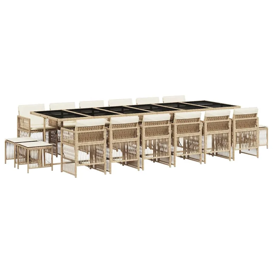 Ensemble à manger de jardin et coussins 17 pcs beige - 2