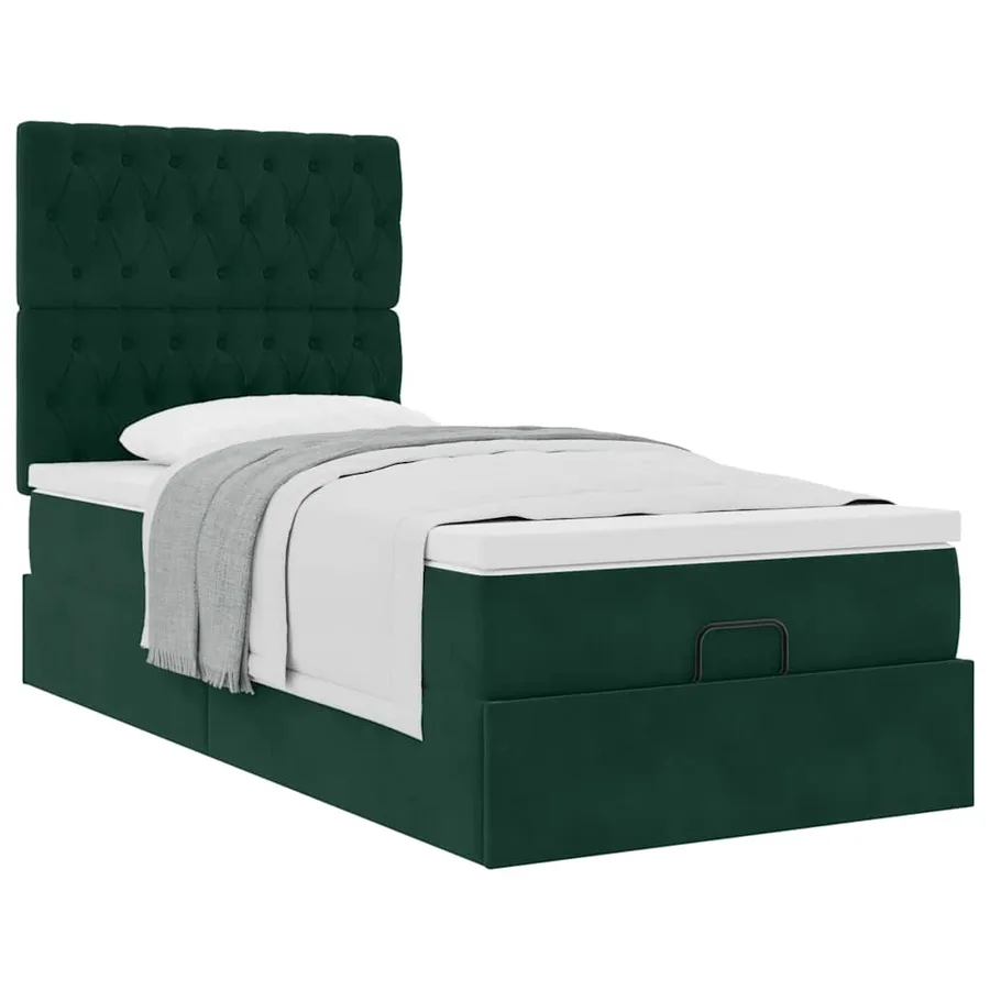 Cadre de lit ottoman avec matelas vert foncé 90x190 cm velours - 5