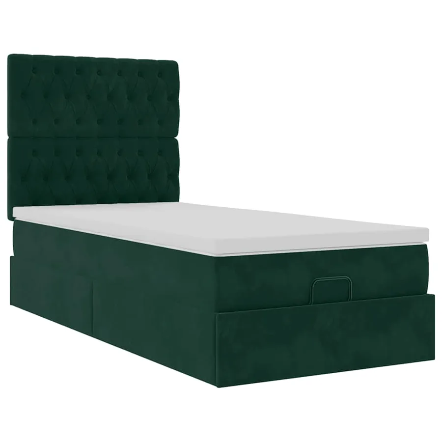 Cadre de lit ottoman avec matelas vert foncé 90x190 cm velours - 6