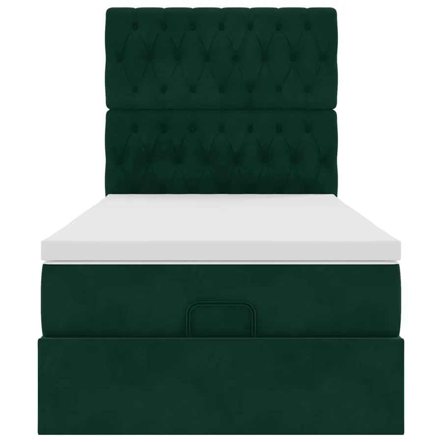 Cadre de lit ottoman avec matelas vert foncé 90x190 cm velours - 7