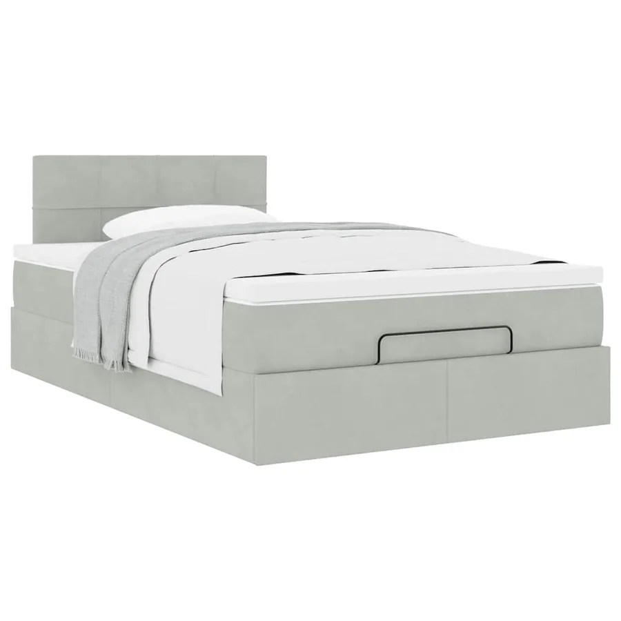 Cadre de lit ottoman et matelas gris clair 120x200 cm velours - 4