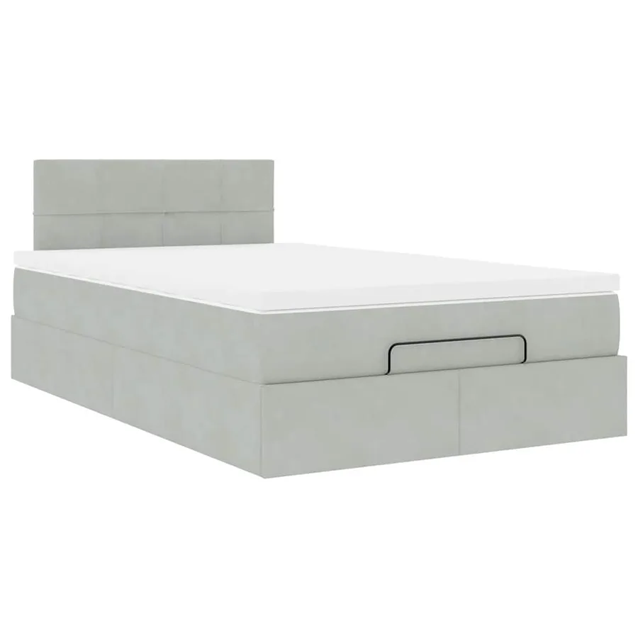 Cadre de lit ottoman et matelas gris clair 120x200 cm velours - 5
