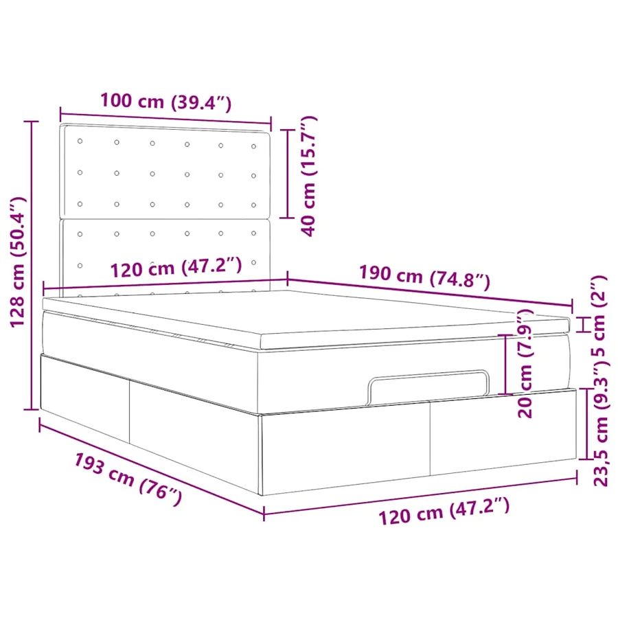 Cadre de lit ottoman avec matelas rose 120x190 cm velours - 18