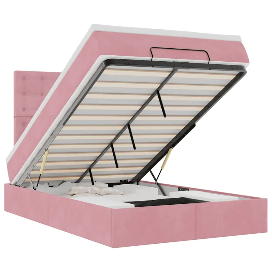 Cadre de lit ottoman avec matelas rose 120x190 cm velours - 2