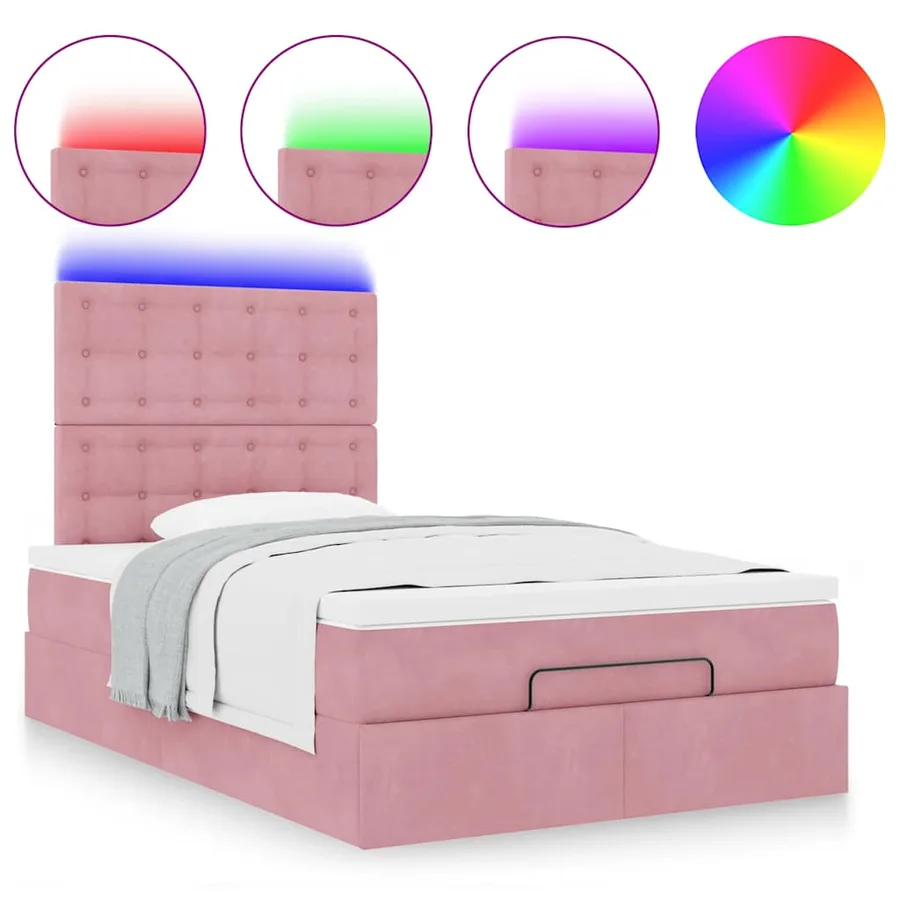 Cadre de lit ottoman avec matelas rose 120x190 cm velours - 5