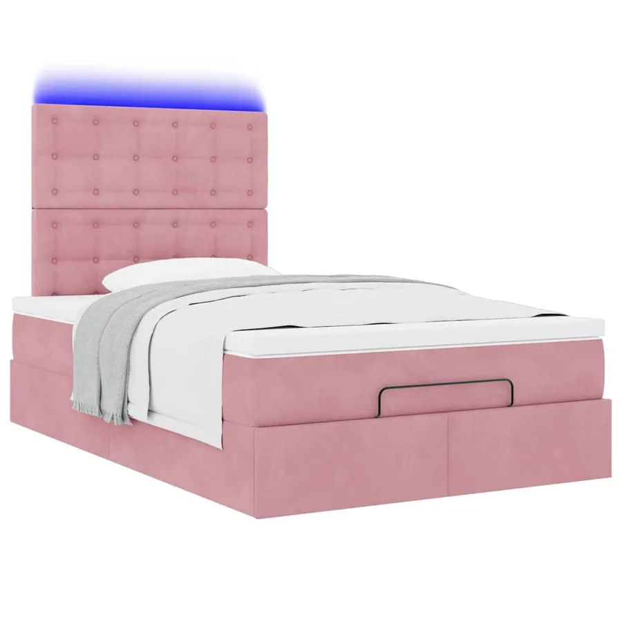 Cadre de lit ottoman avec matelas rose 120x190 cm velours - 6