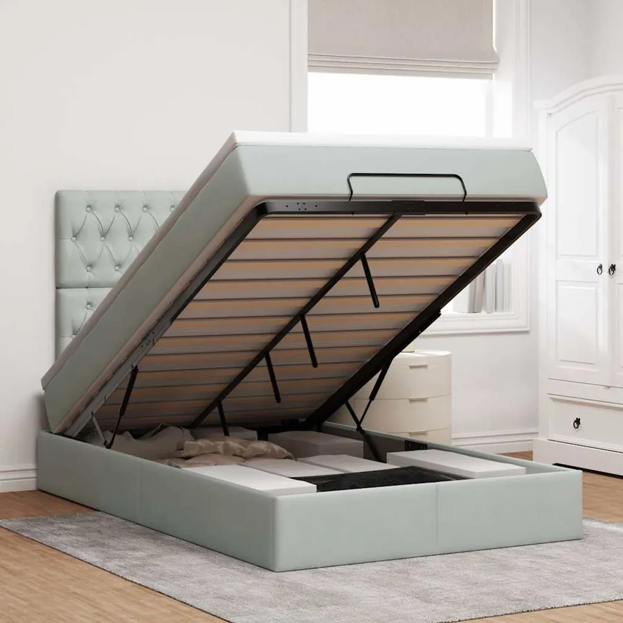 Cadre de lit ottoman et matelas gris clair 120x200 cm velours