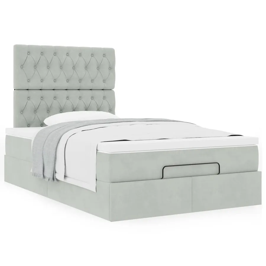 Cadre de lit ottoman et matelas gris clair 120x200 cm velours - 4