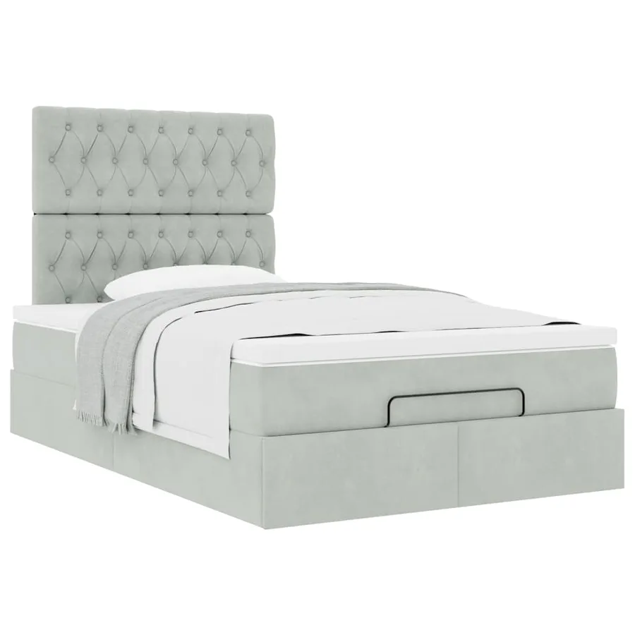 Cadre de lit ottoman et matelas gris clair 120x200 cm velours - 5