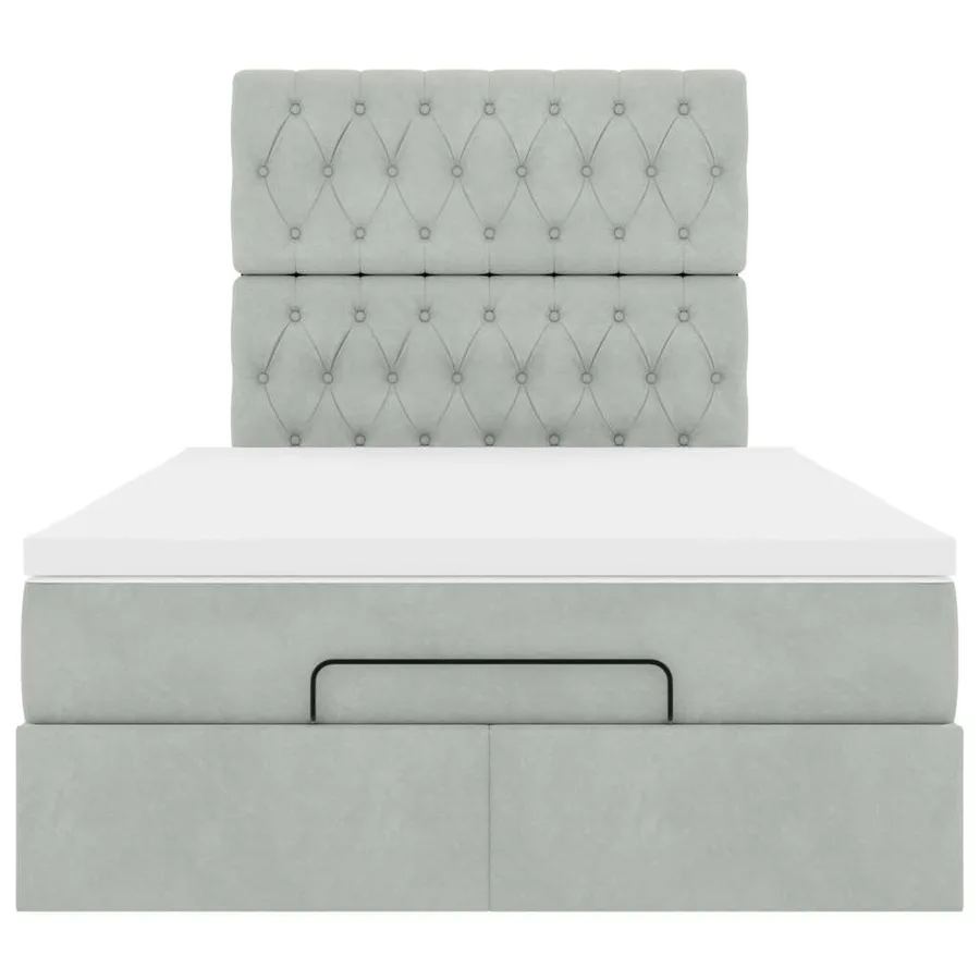 Cadre de lit ottoman et matelas gris clair 120x200 cm velours - 7