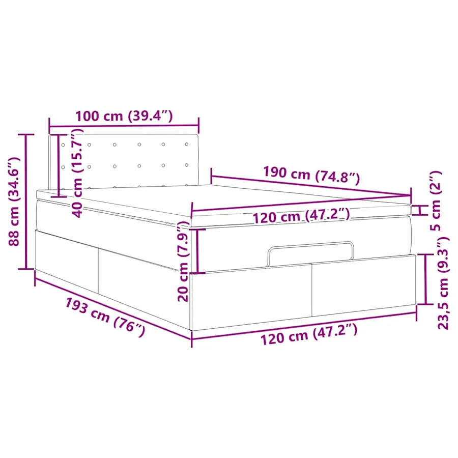 Lit ottoman avec matelas et LED gris foncé 90x200cm - 18