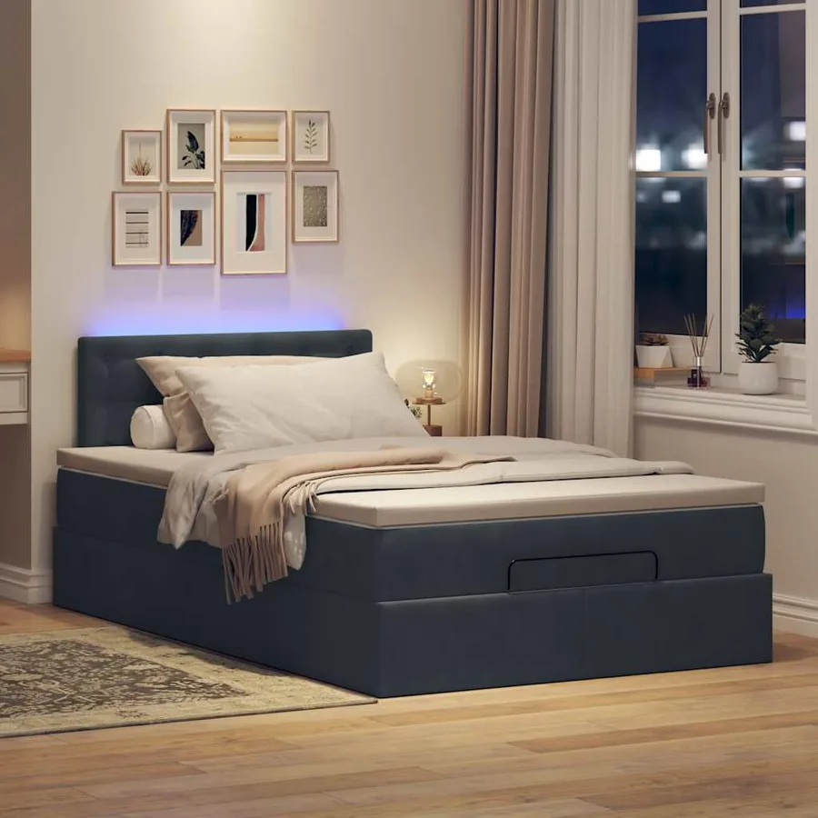 Lit ottoman avec matelas et LED gris foncé 90x200cm - 3