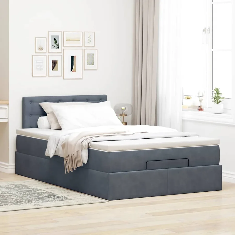 Lit ottoman avec matelas et LED gris foncé 90x200cm - 4