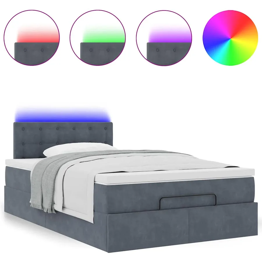Lit ottoman avec matelas et LED gris foncé 90x200cm - 5