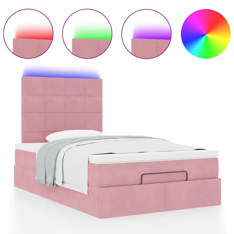 Cadre de lit ottoman avec matelas rose 120x190 cm velours - 5