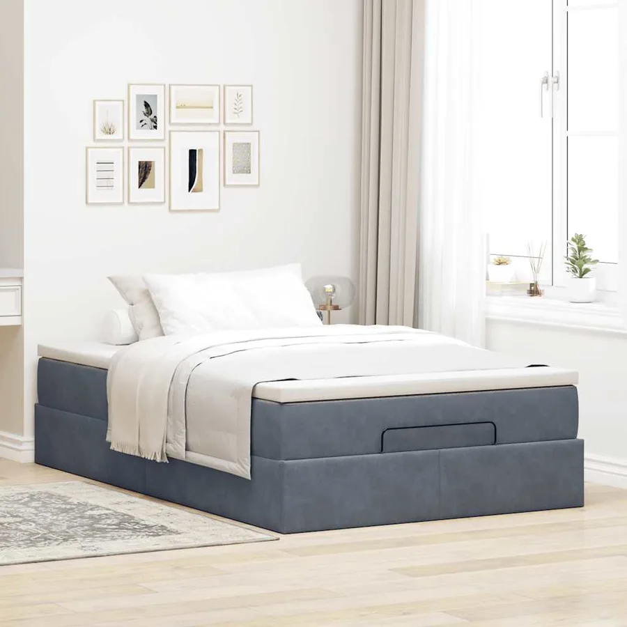 Lit ottoman avec matelas gris foncé 120x190 cm velours - 3