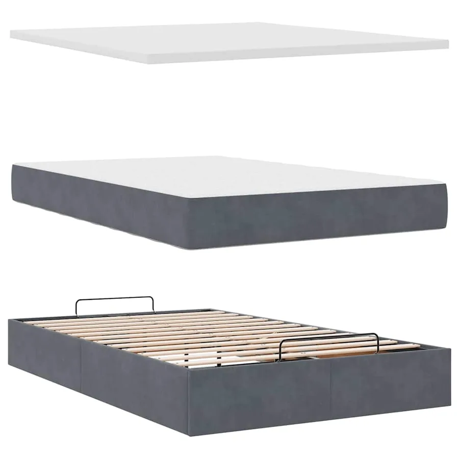Lit ottoman avec matelas gris foncé 120x190 cm velours - 8