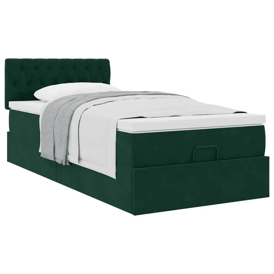 Cadre de lit ottoman avec matelas vert foncé 90x190 cm velours - 4
