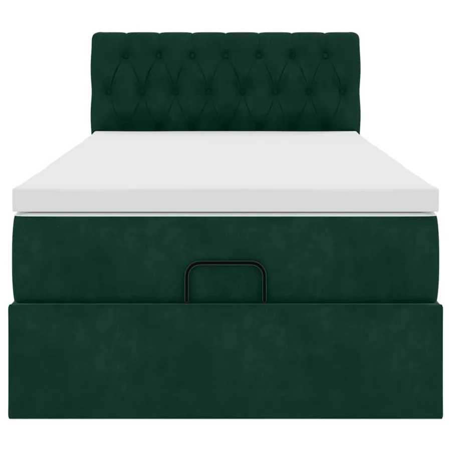 Cadre de lit ottoman avec matelas vert foncé 90x190 cm velours - 5