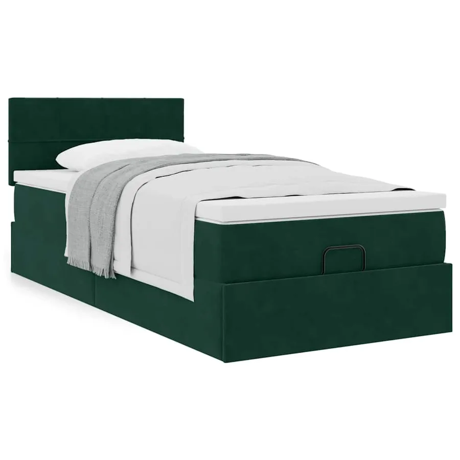 Cadre de lit ottoman avec matelas vert foncé 90x190 cm velours - 4