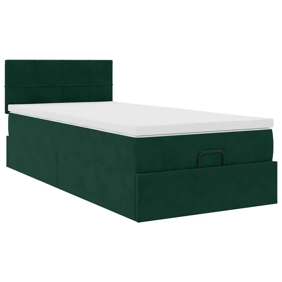 Cadre de lit ottoman avec matelas vert foncé 90x190 cm velours - 6