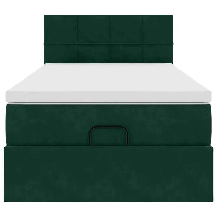 Cadre de lit ottoman avec matelas vert foncé 90x190 cm velours - 7