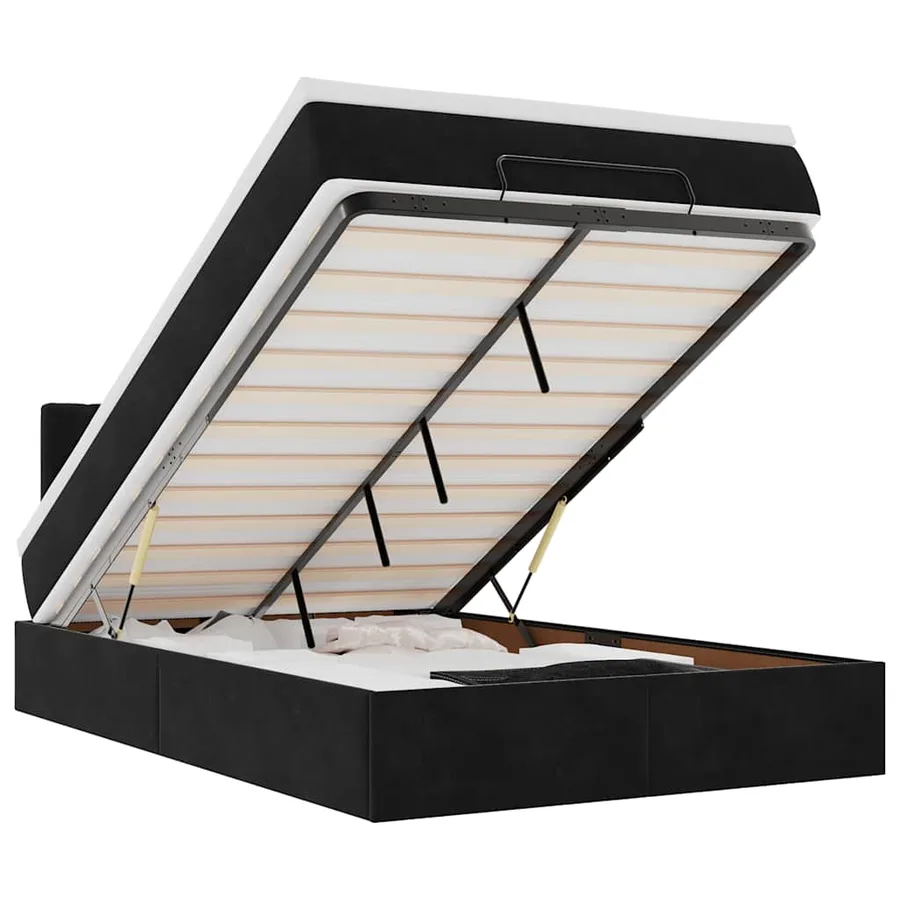 Lit ottoman avec matelas et LED noir 120x190 cm velours - 2