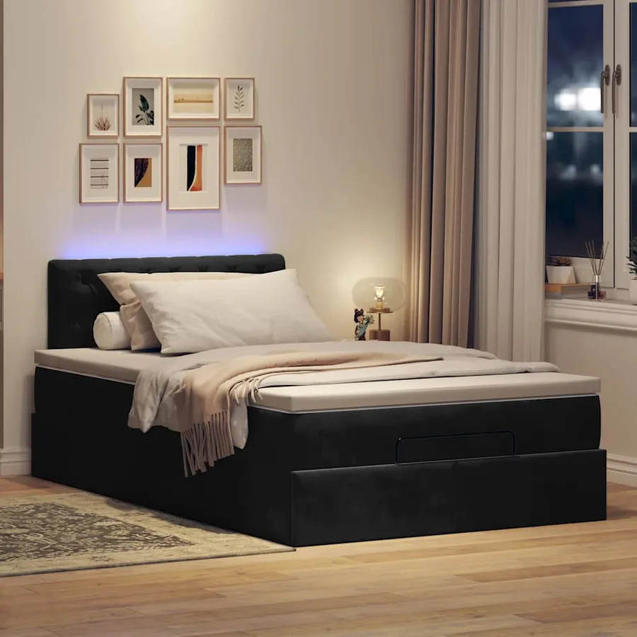 Lit ottoman avec matelas et LED noir 120x190 cm velours - 3