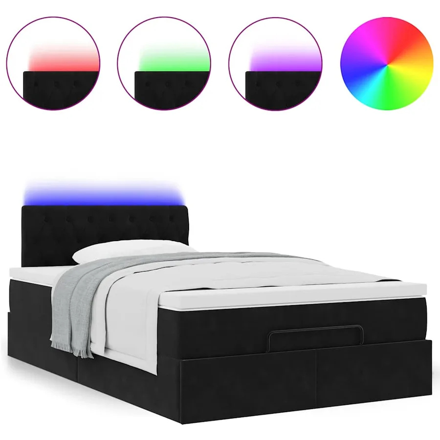 Lit ottoman avec matelas et LED noir 120x190 cm velours - 5