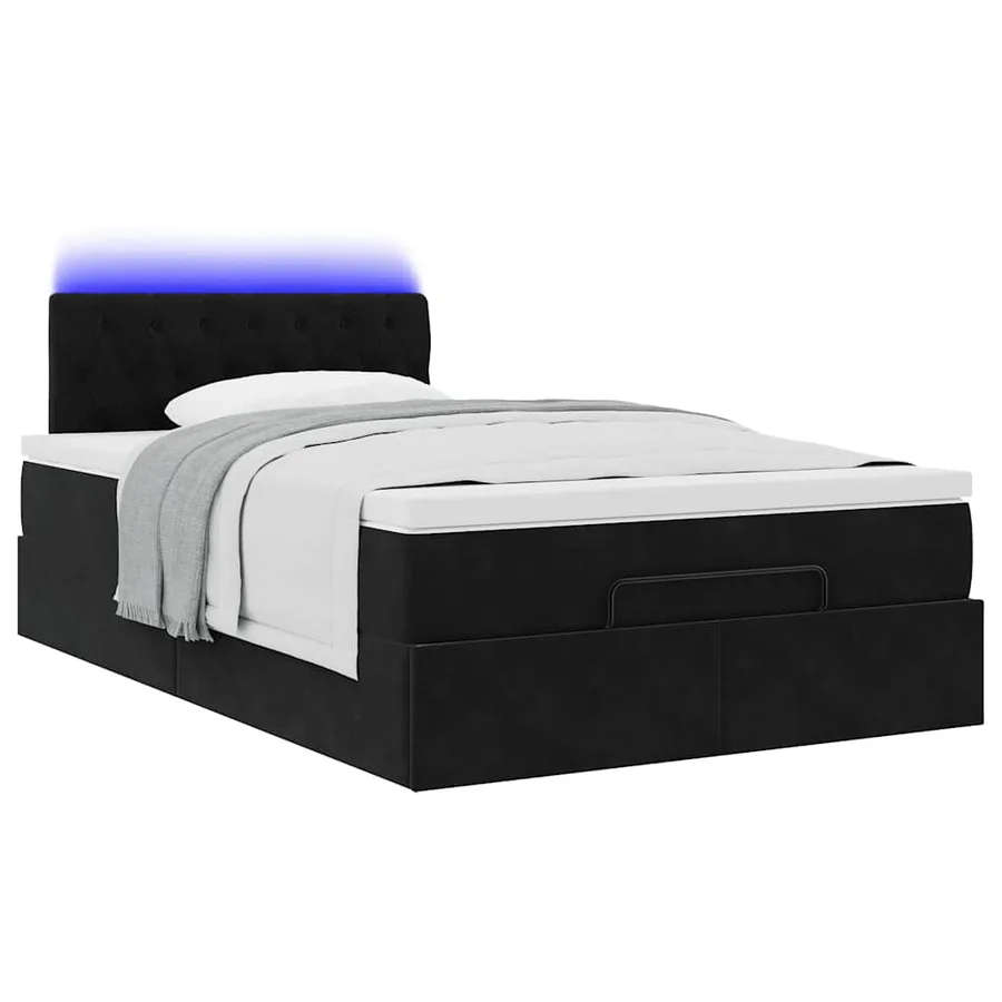Lit ottoman avec matelas et LED noir 120x190 cm velours - 6