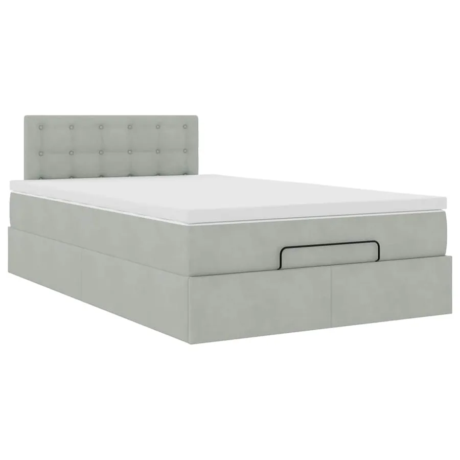 Cadre de lit ottoman et matelas gris clair 120x200 cm velours - 10