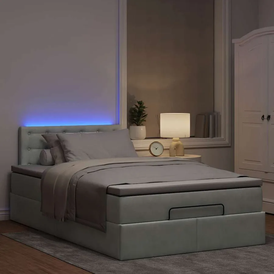 Cadre de lit ottoman et matelas gris clair 120x200 cm velours - 3