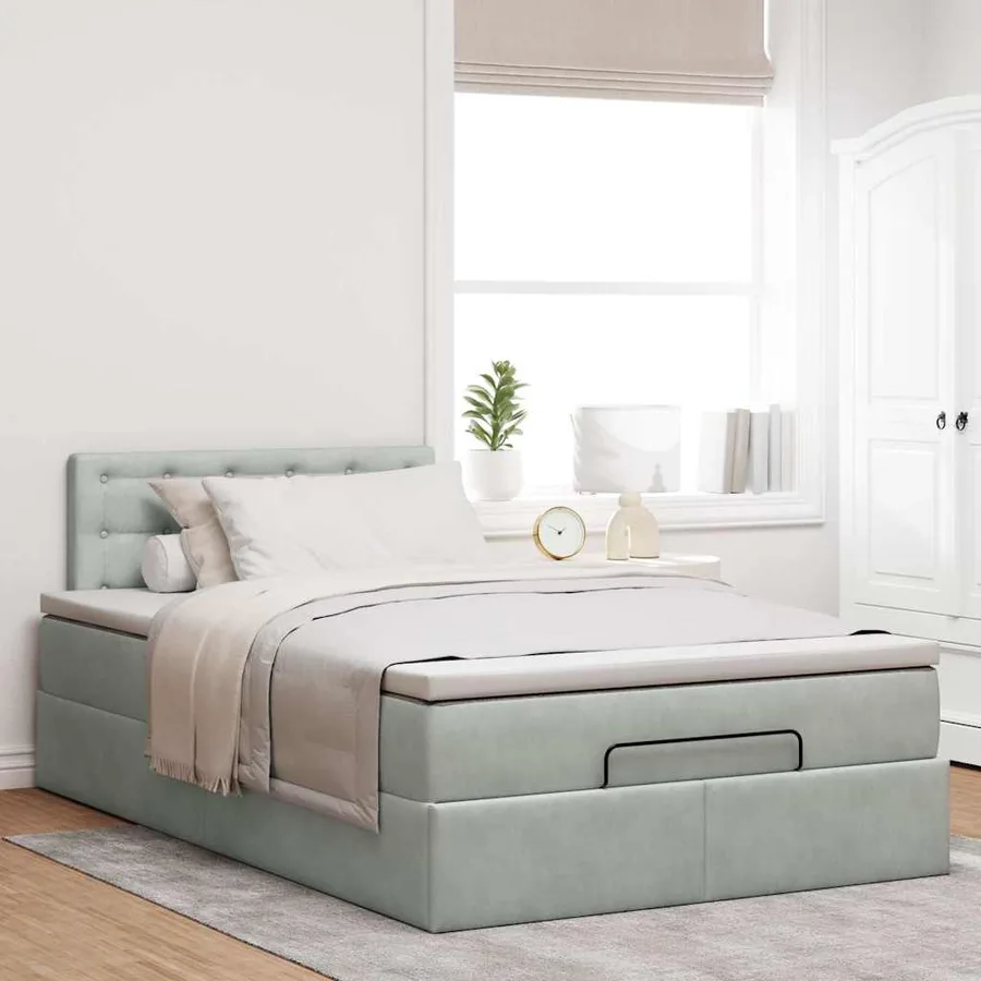 Cadre de lit ottoman et matelas gris clair 120x200 cm velours - 4