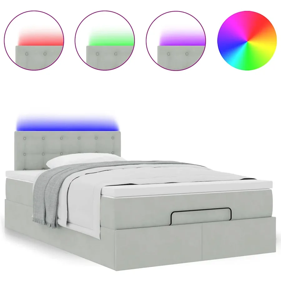 Cadre de lit ottoman et matelas gris clair 120x200 cm velours - 5