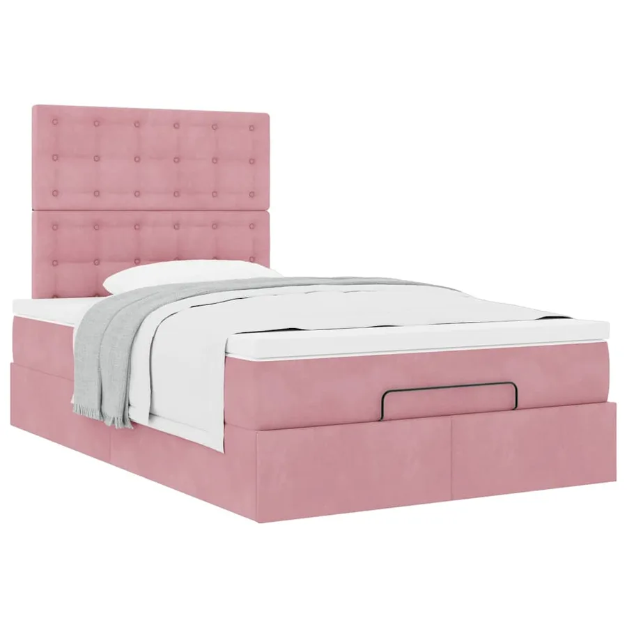 Cadre de lit ottoman avec matelas rose 120x190 cm velours - 5