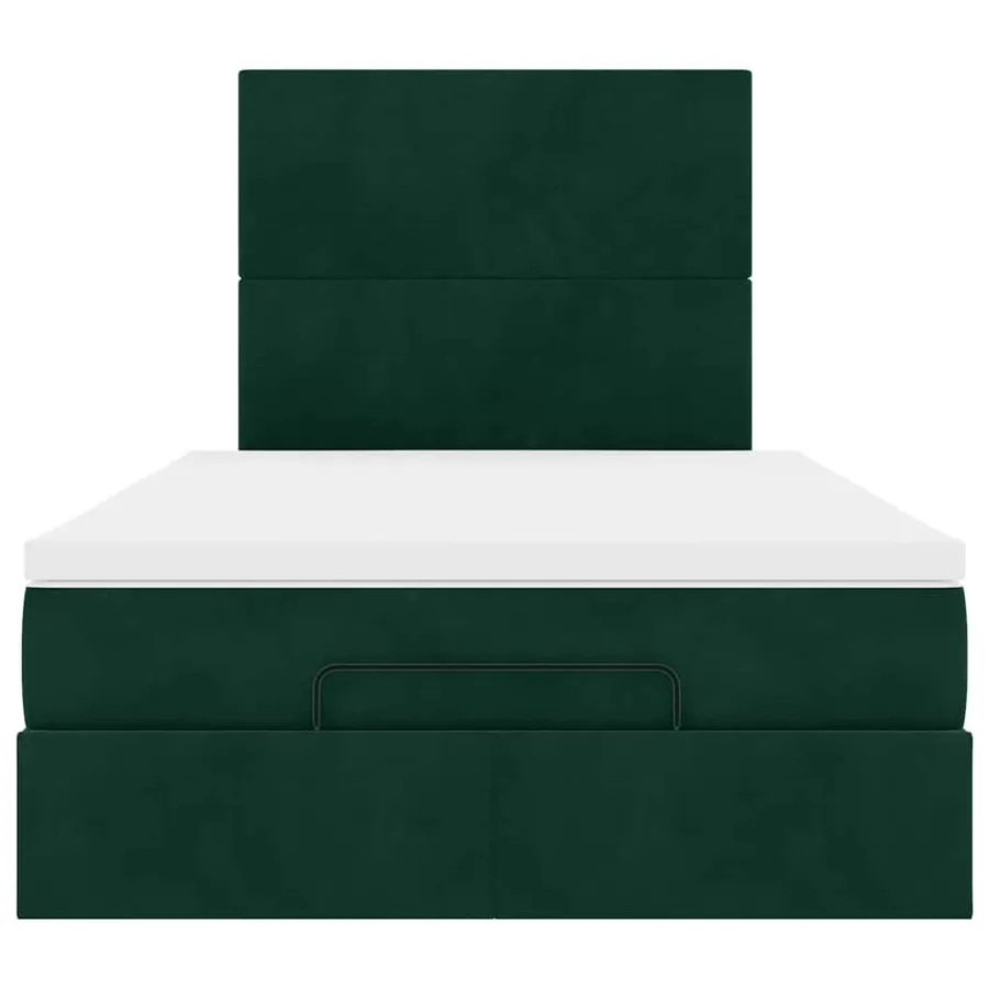 Cadre de lit ottoman avec matelas vert foncé 120x190 cm velours - 13