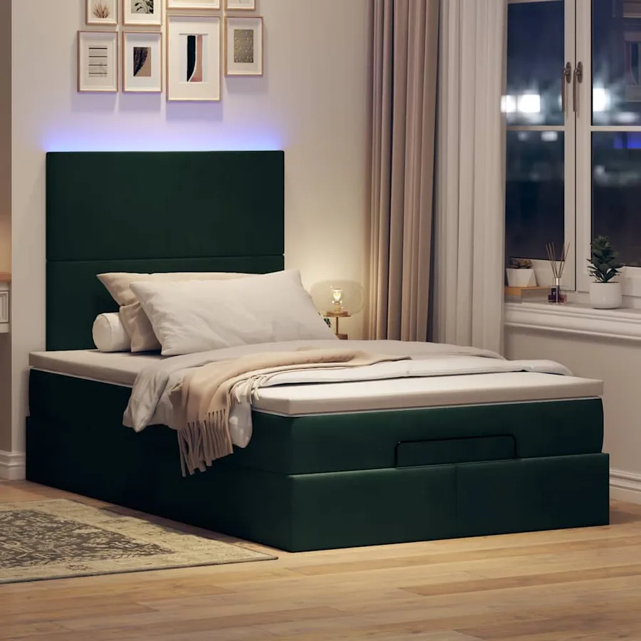 Cadre de lit ottoman avec matelas vert foncé 120x190 cm velours - 3