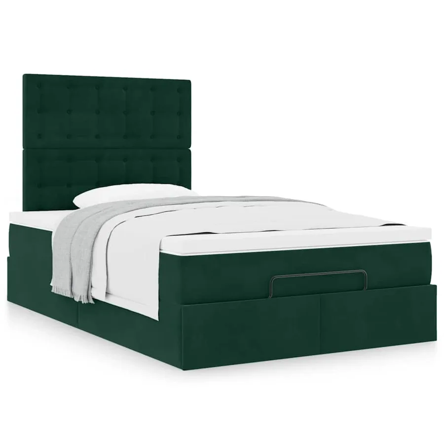 Cadre de lit ottoman avec matelas vert foncé 120x190 cm velours - 4