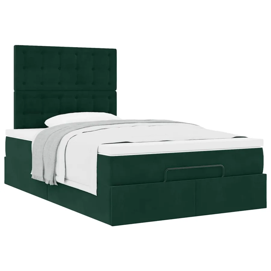Cadre de lit ottoman avec matelas vert foncé 120x190 cm velours - 5