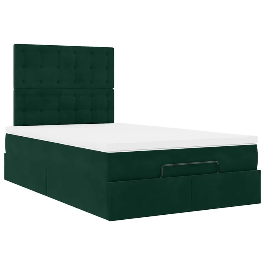 Cadre de lit ottoman avec matelas vert foncé 120x190 cm velours - 6