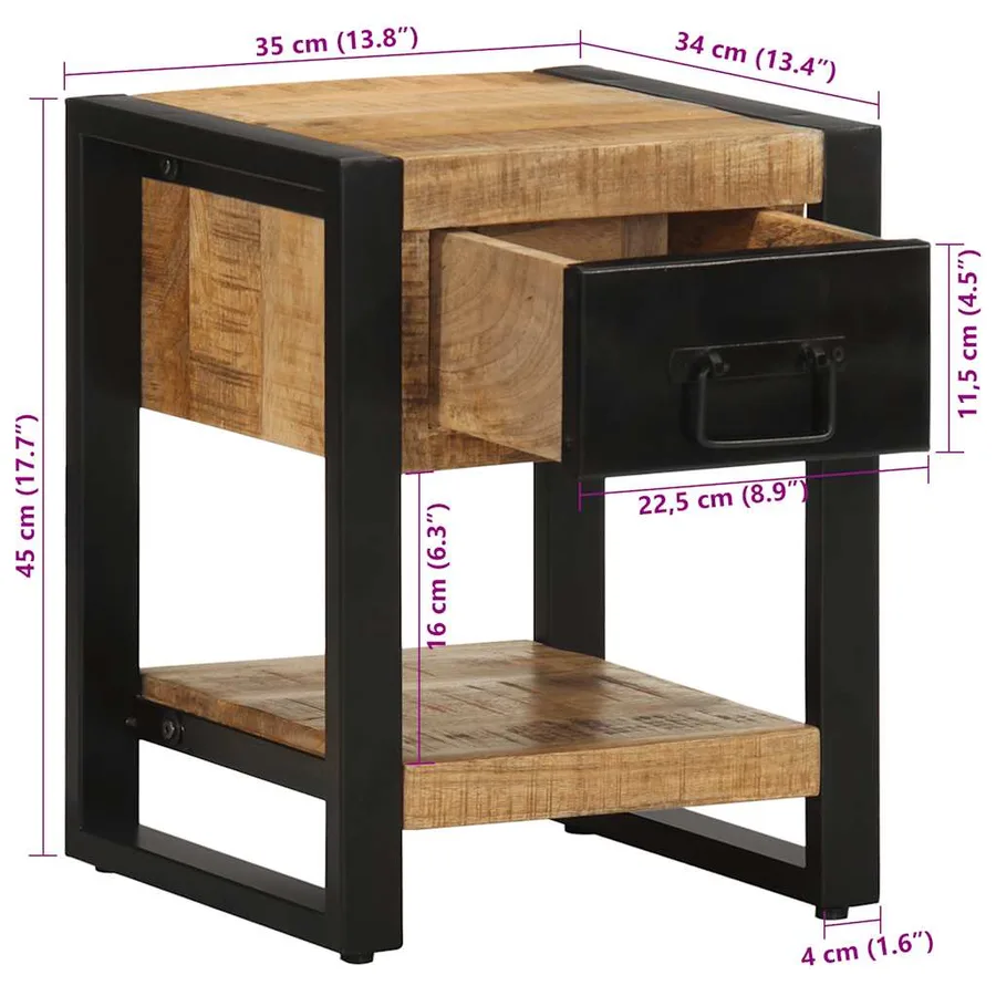 Tables de chevet 2 pcs bois de manguier massif brut - 12